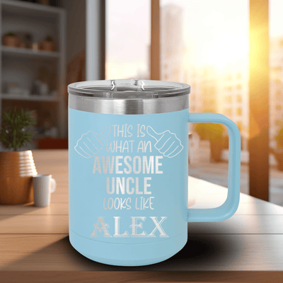 Light Blue Uncle Mug Shaped Tumbler With Awesome Uncle Looks Like Design