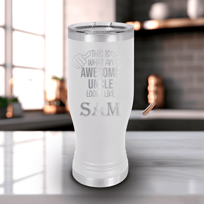 White Uncle Travel Mug With Handle With Awesome Uncle Looks Like Design