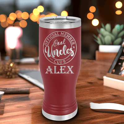 Maroon Uncle Travel Mug With Handle With Cool Uncles Club Design