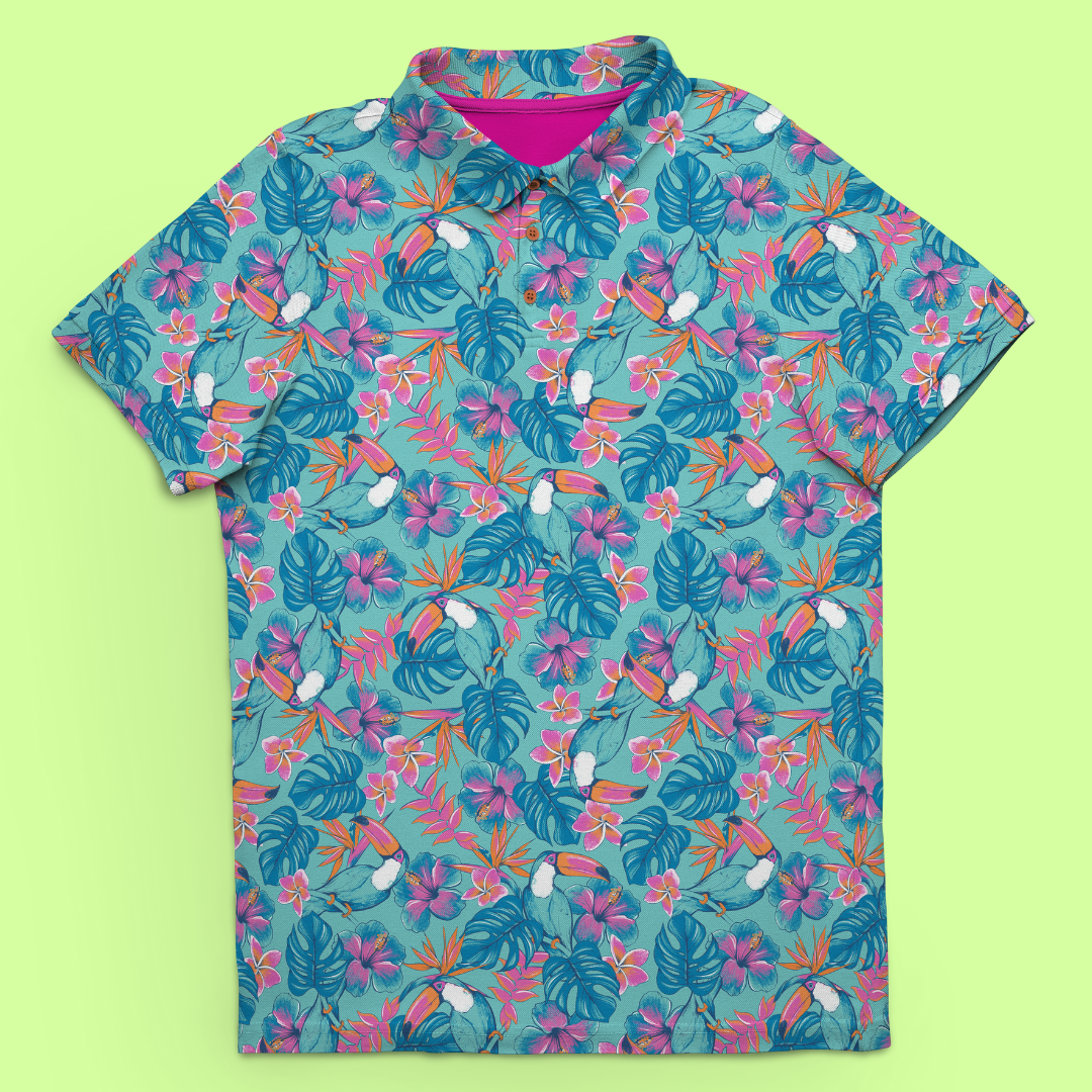 Toucan Do It! | Tropical Toucan Floral Golf Polo for Men