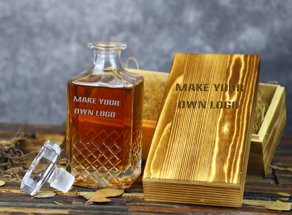 Executive Emblem Crystal Whiskey Decanter Set