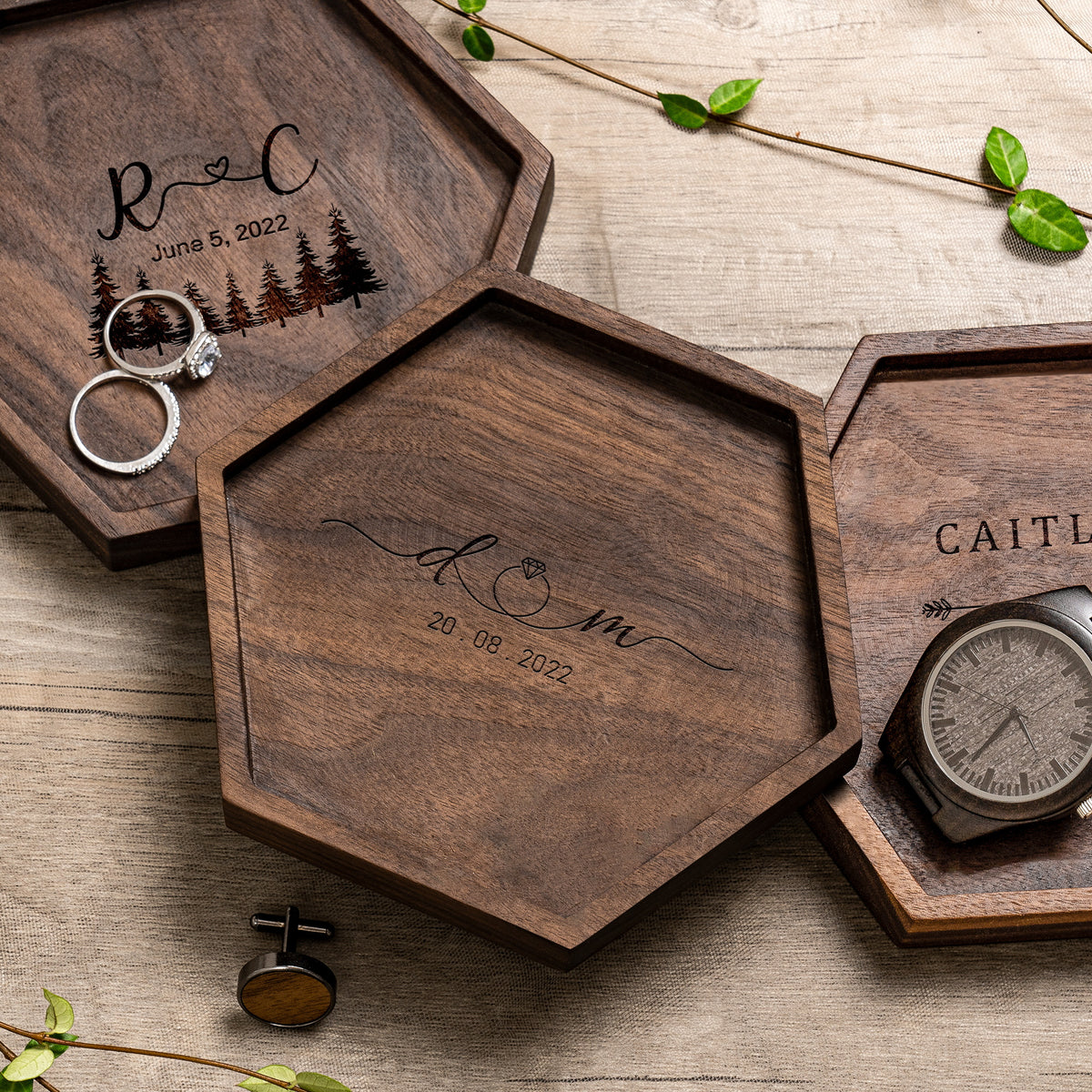 Wooden Love Hexagon Valet Tray