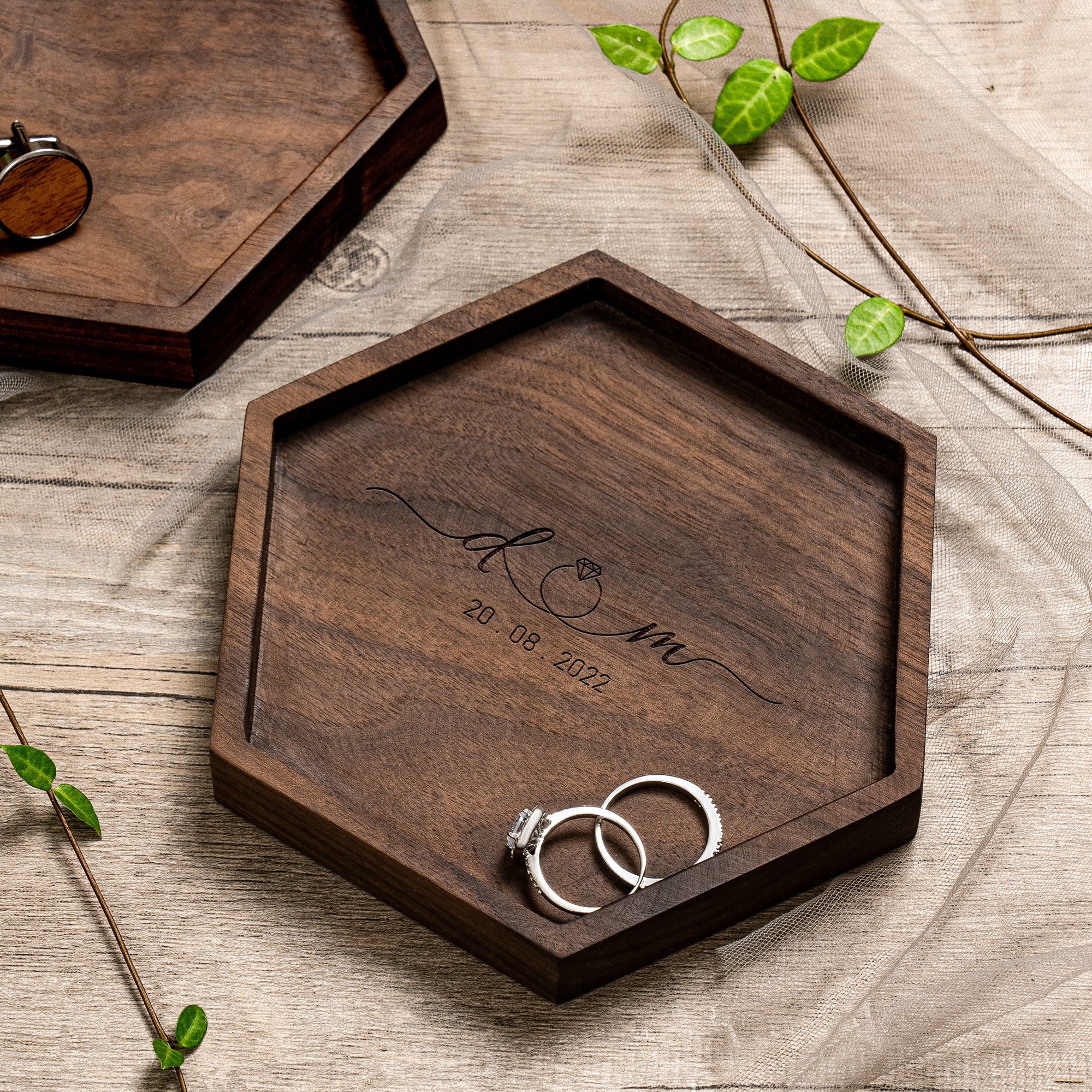 Wooden Love Hexagon Valet Tray