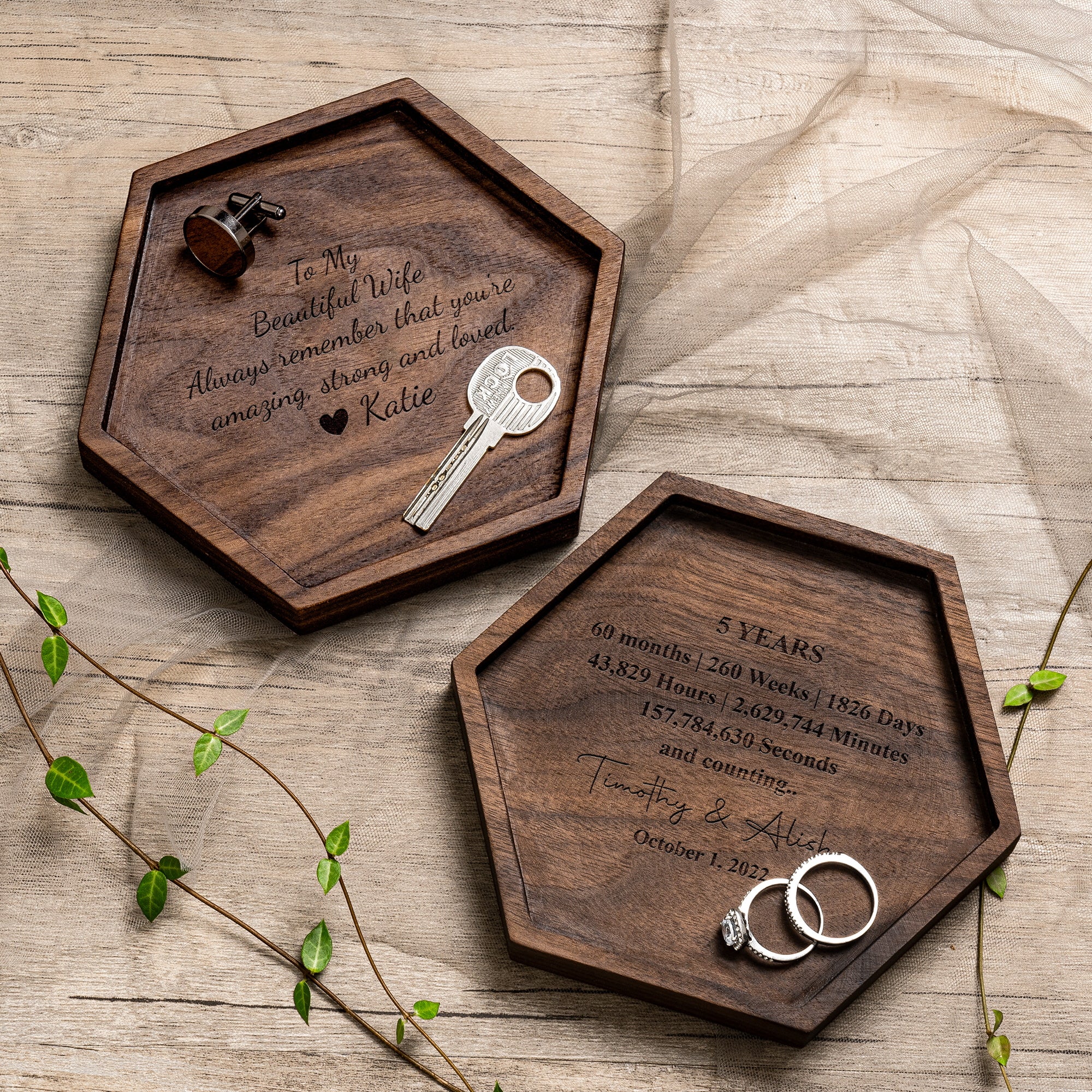 Wooden Love Hexagon Valet Tray