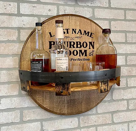 Whiskey Barrel Head Shelf