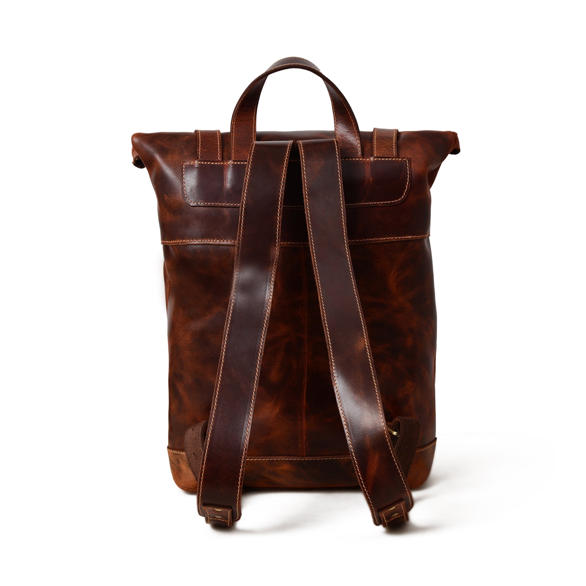 Brown Saddleback Backpack- Roll Top