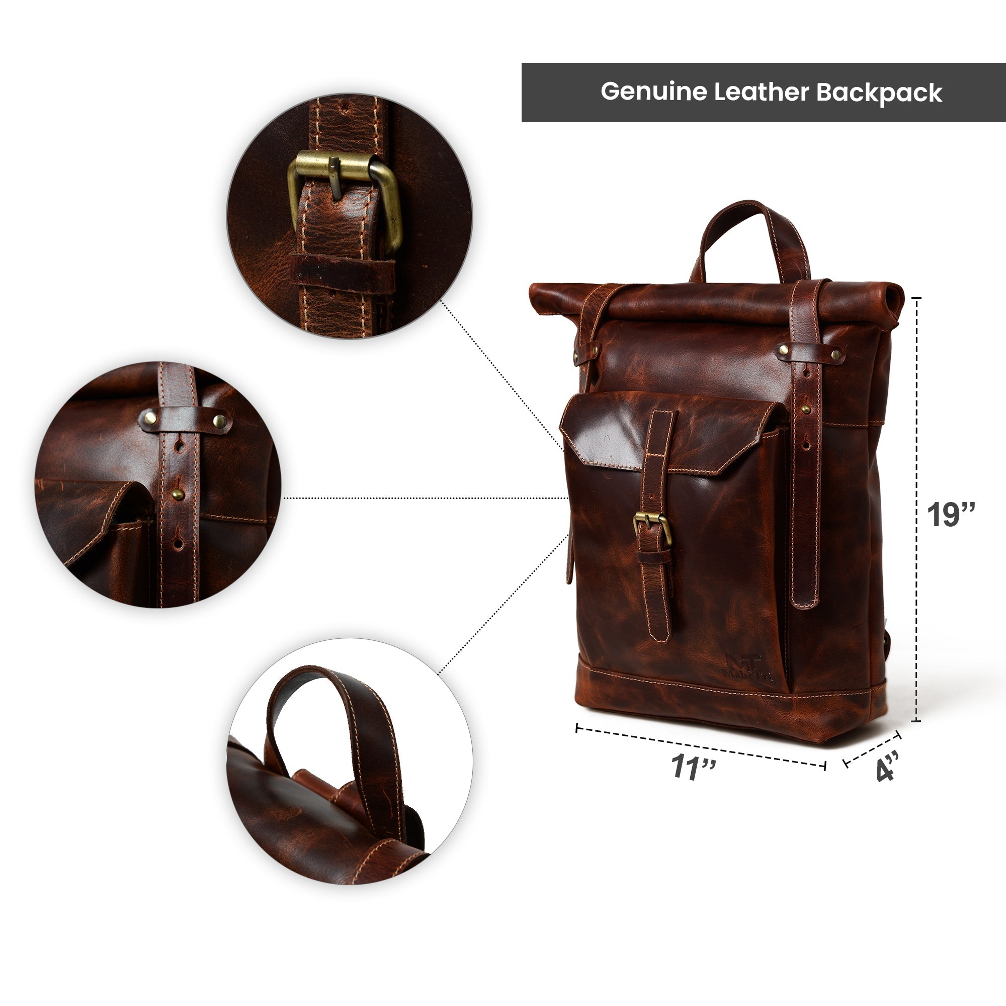 Brown Saddleback Backpack- Roll Top