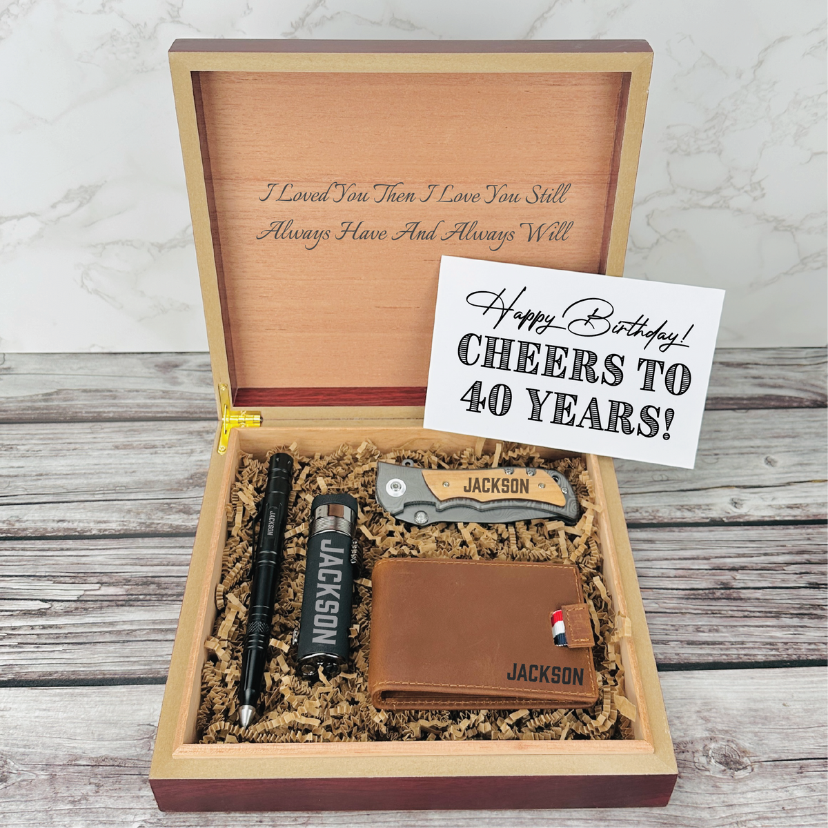 Personalized 40th Birthday Men&#39;s Gift Box with Custom Accessories for Him