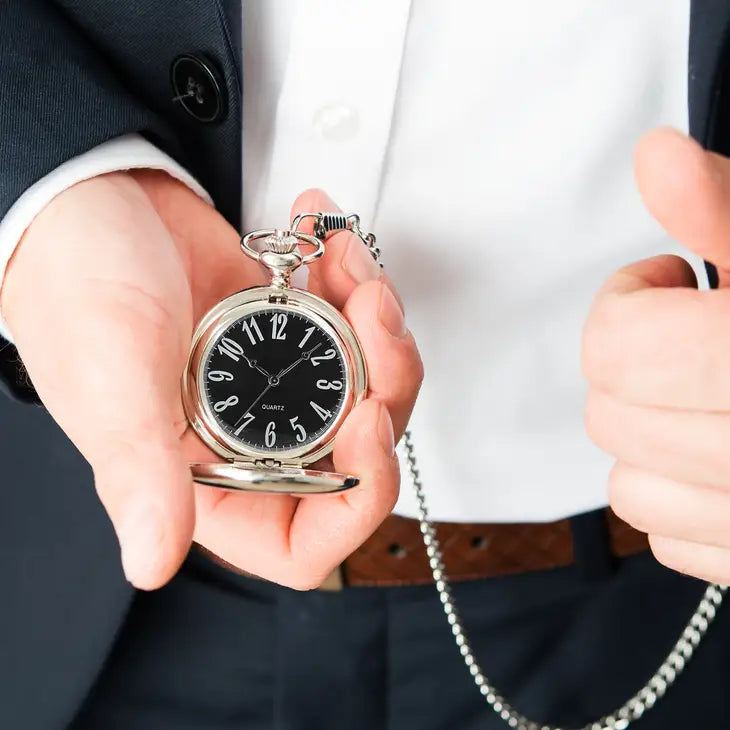 Diamond Embossed Silver Pocket Watch