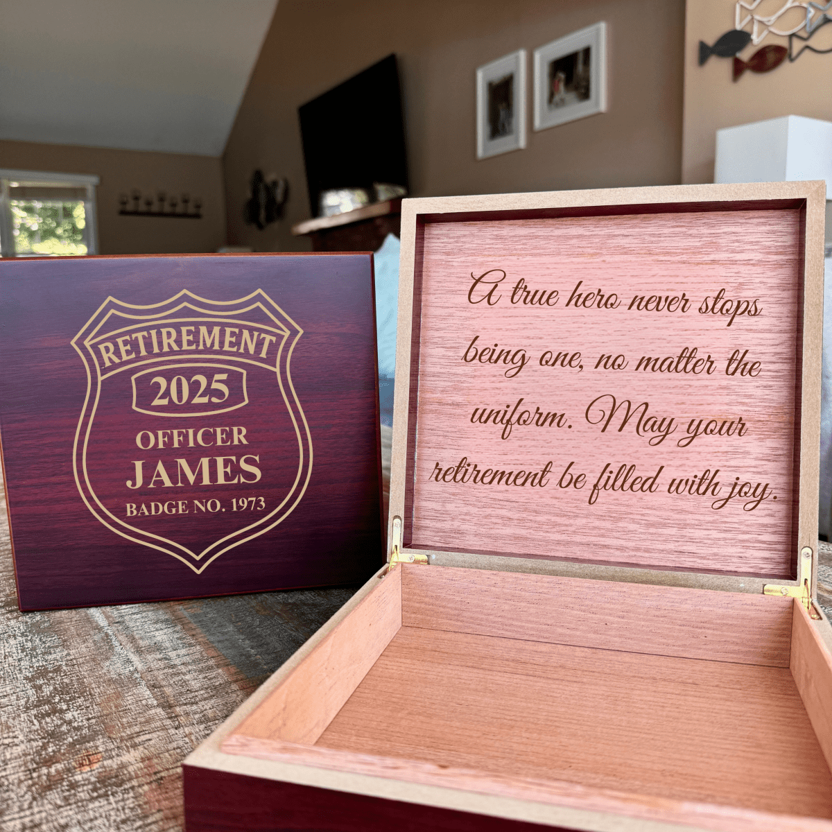 Unique Personalized Police Retirement Keepsake Box Customized Gifts for Men by Groovy Guy