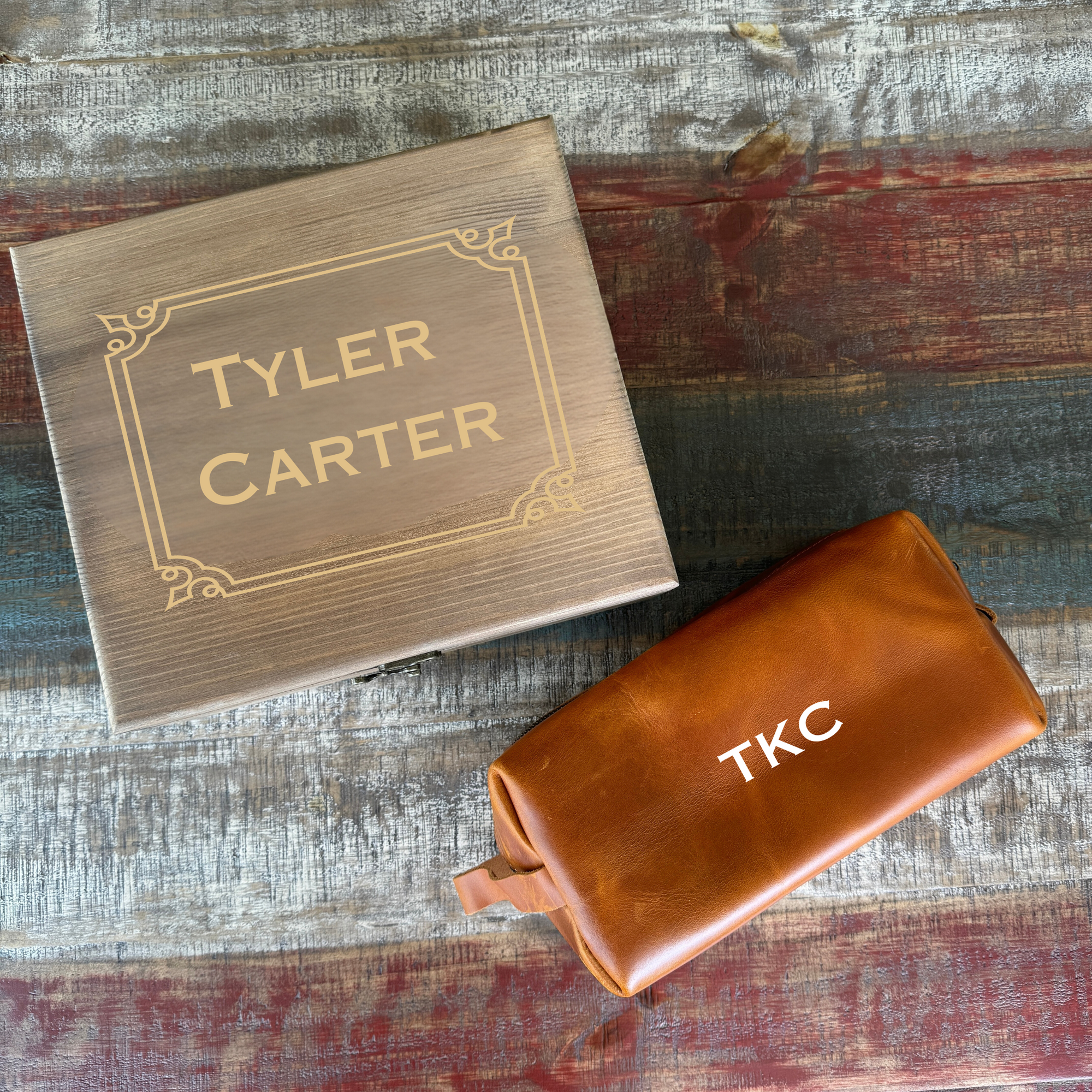 Personalized custom toiletry bag with engraved initials