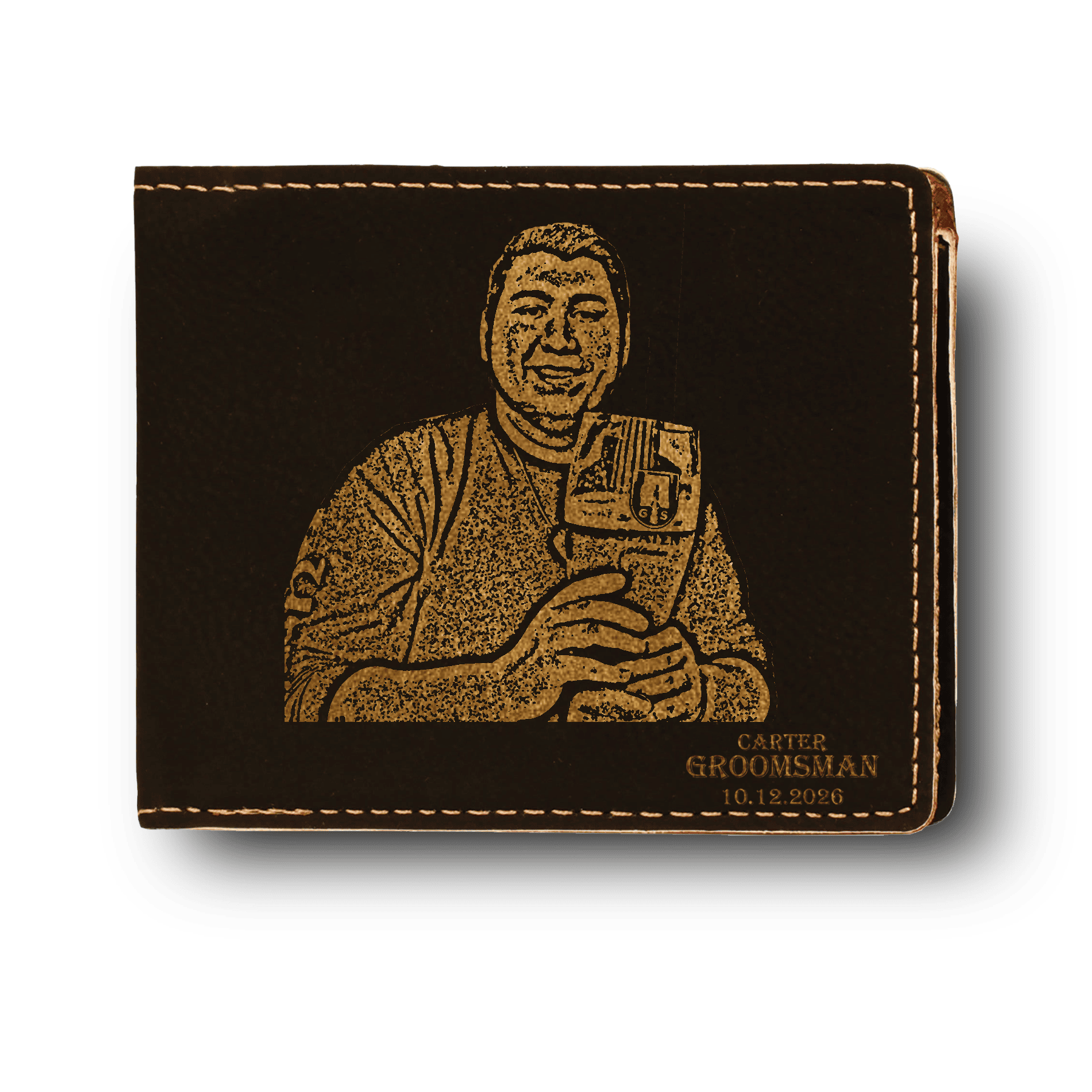 Black Gold Groomsman Bifold Leather Wallet With Custom Groomsman Design