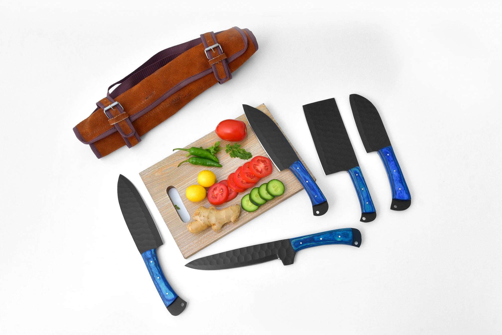 5-Piece Knife Set with Leather Carry Bag