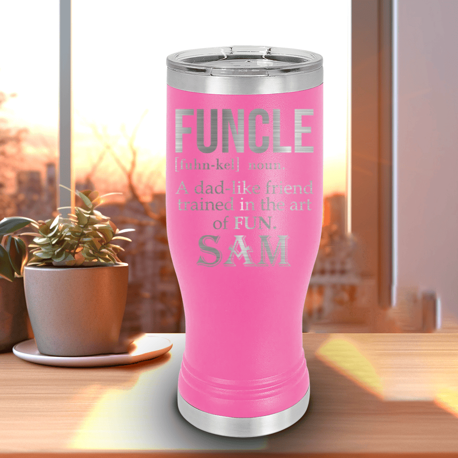 Pink Uncle Travel Mug With Handle With Funcle Uncle Design