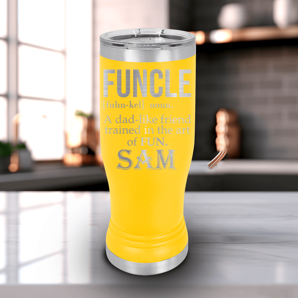 Yellow Uncle Travel Mug With Handle With Funcle Uncle Design