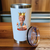 Personalized birthday tumbler for men with caricature, crown, and funny design design on a white insulated cup with lid