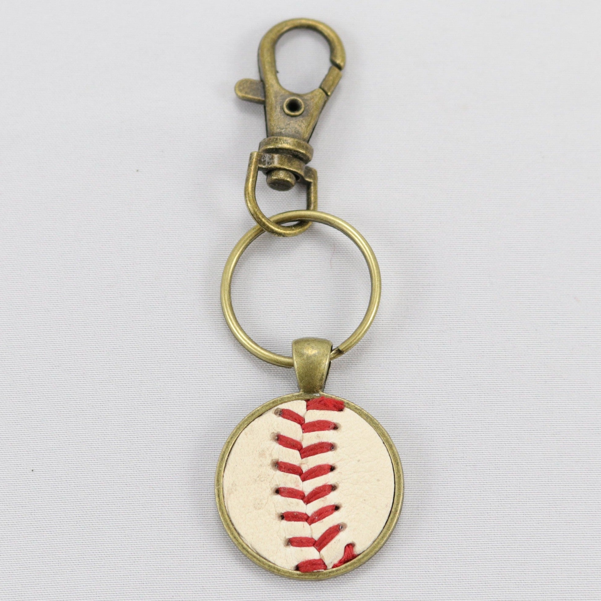 Leather Stitch Baseball Keychain