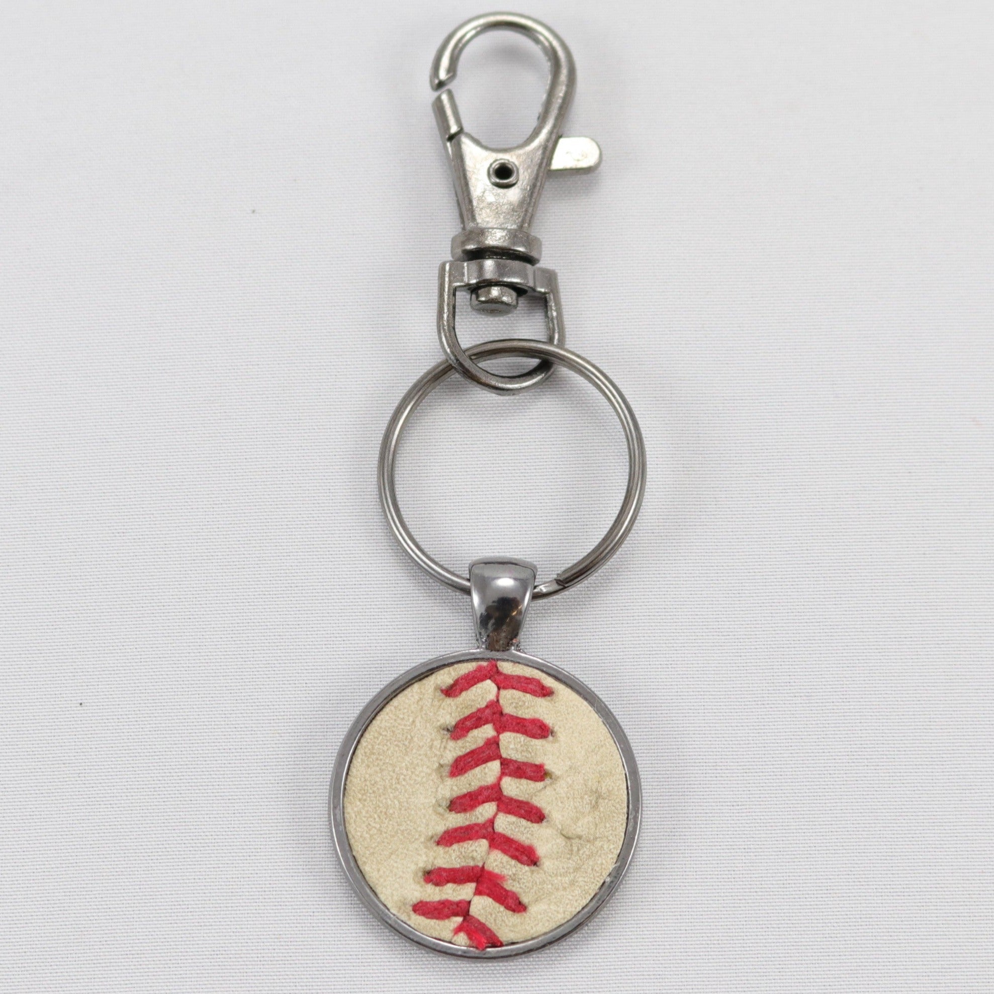 Leather Stitch Baseball Keychain