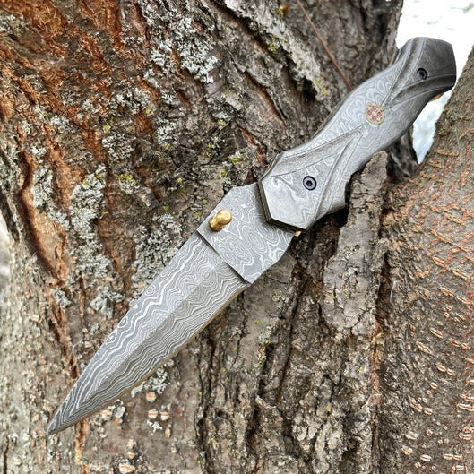 Full Damascus Steel Folding Knife