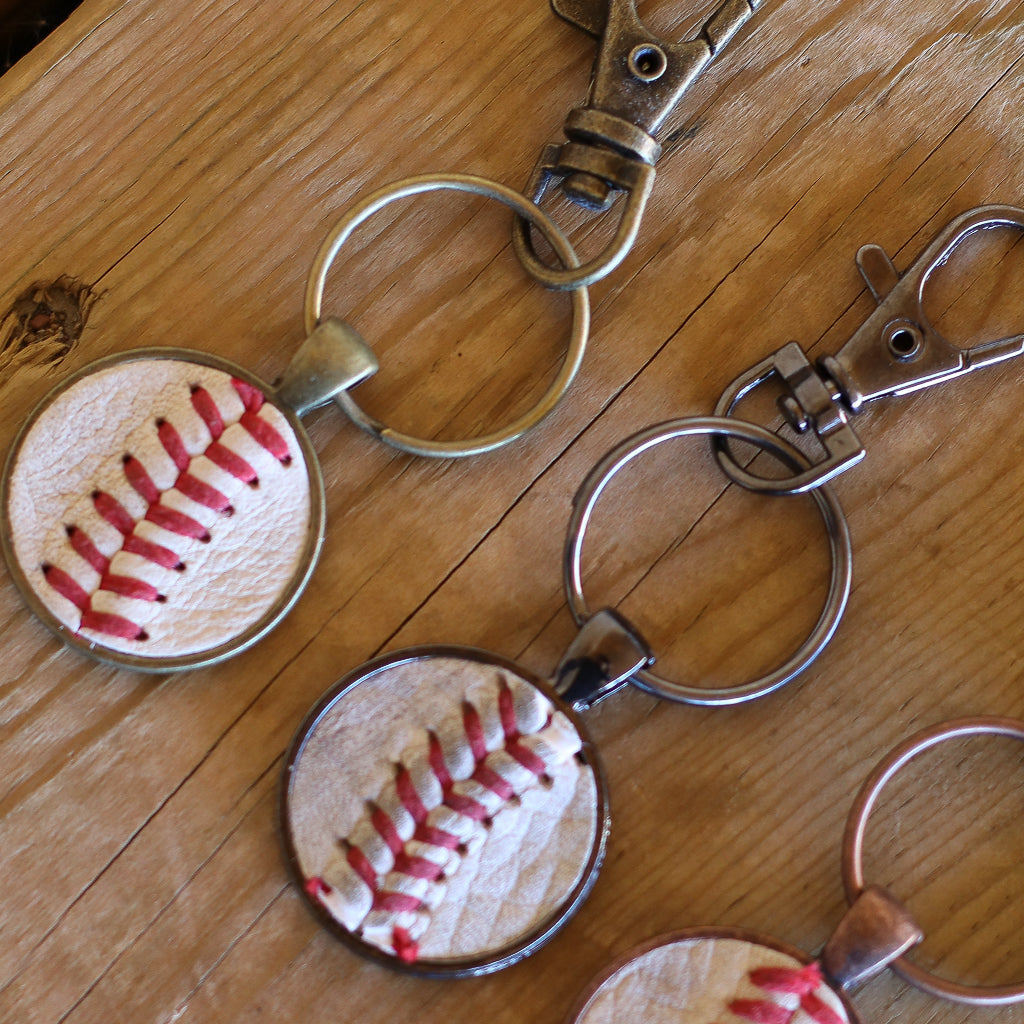 Leather Stitch Baseball Keychain