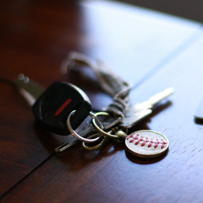 Leather Stitch Baseball Keychain