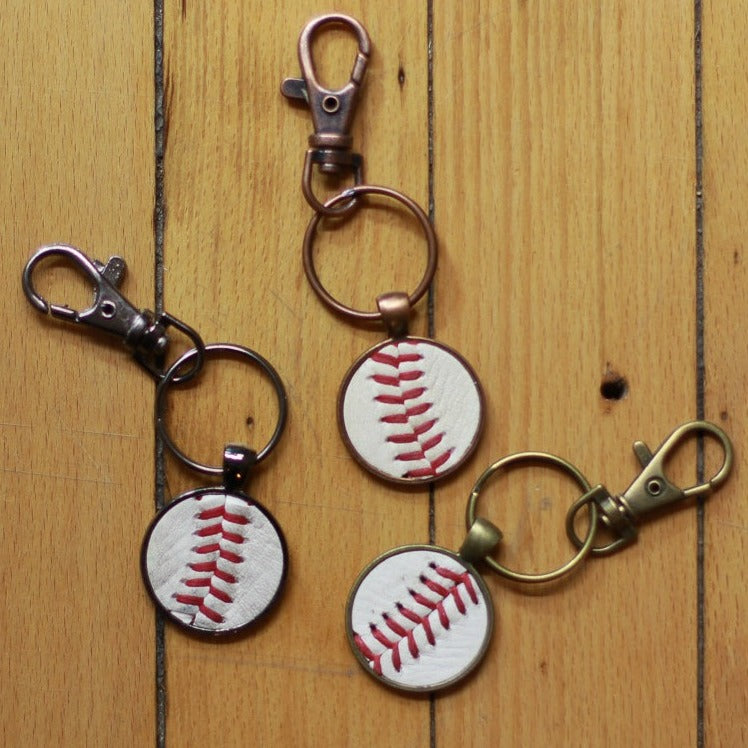 Leather Stitch Baseball Keychain