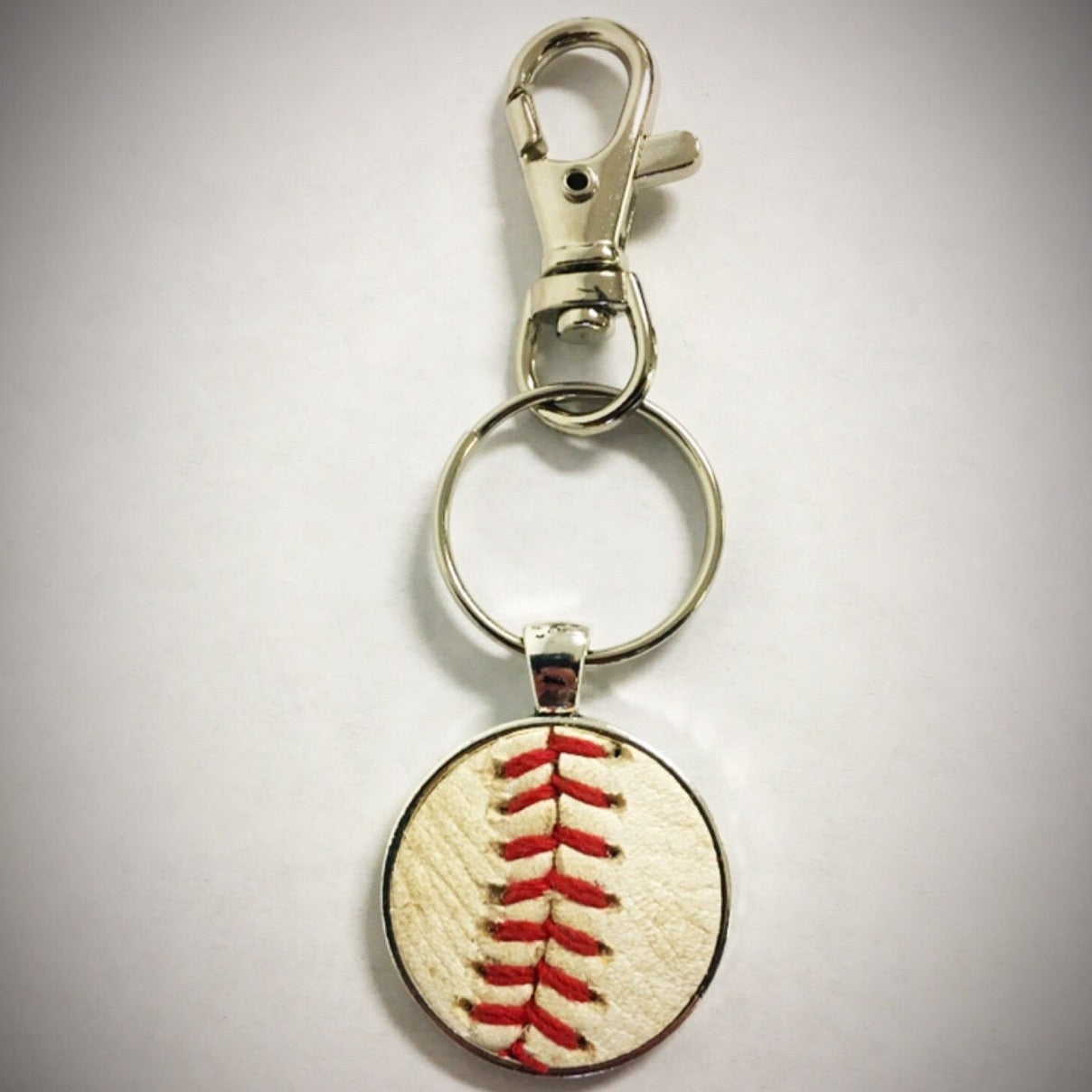 Leather Stitch Baseball Keychain