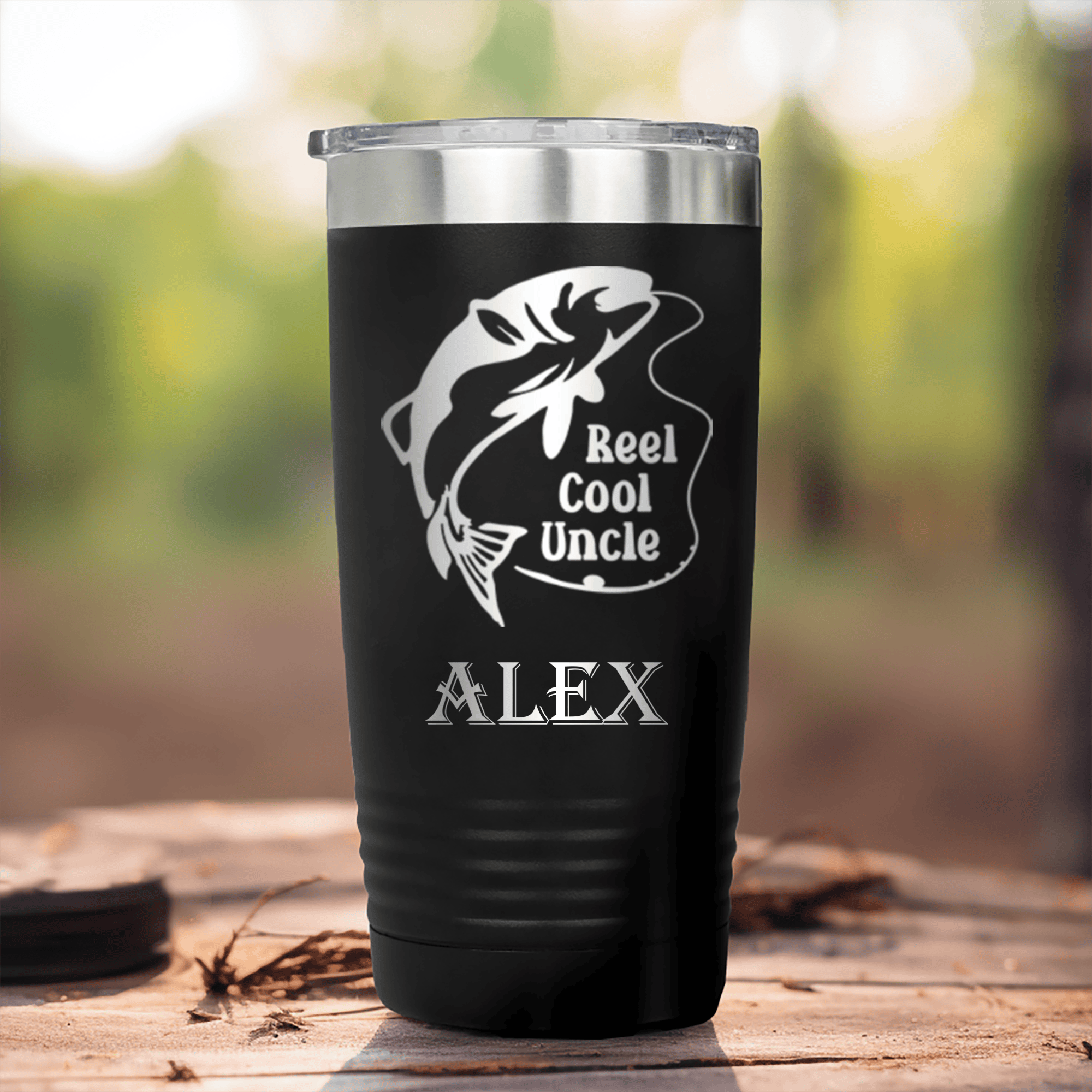 Black Uncle Tumbler With Reel Cool Fishing Uncle Design