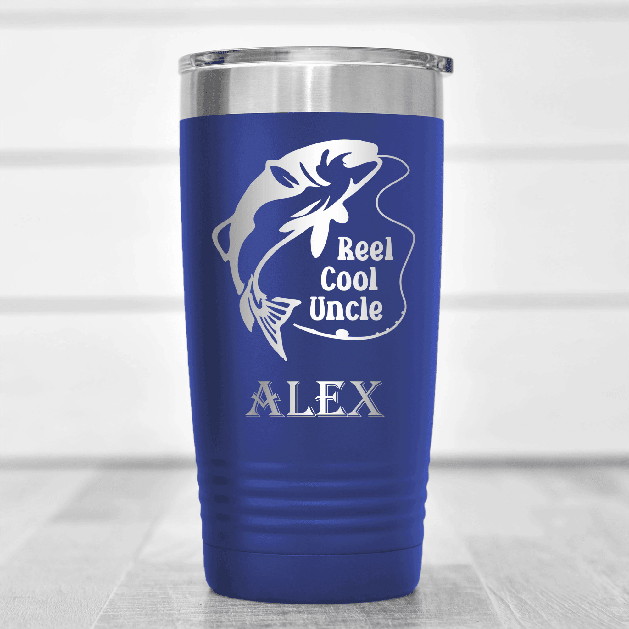 Blue Uncle Tumbler With Reel Cool Fishing Uncle Design