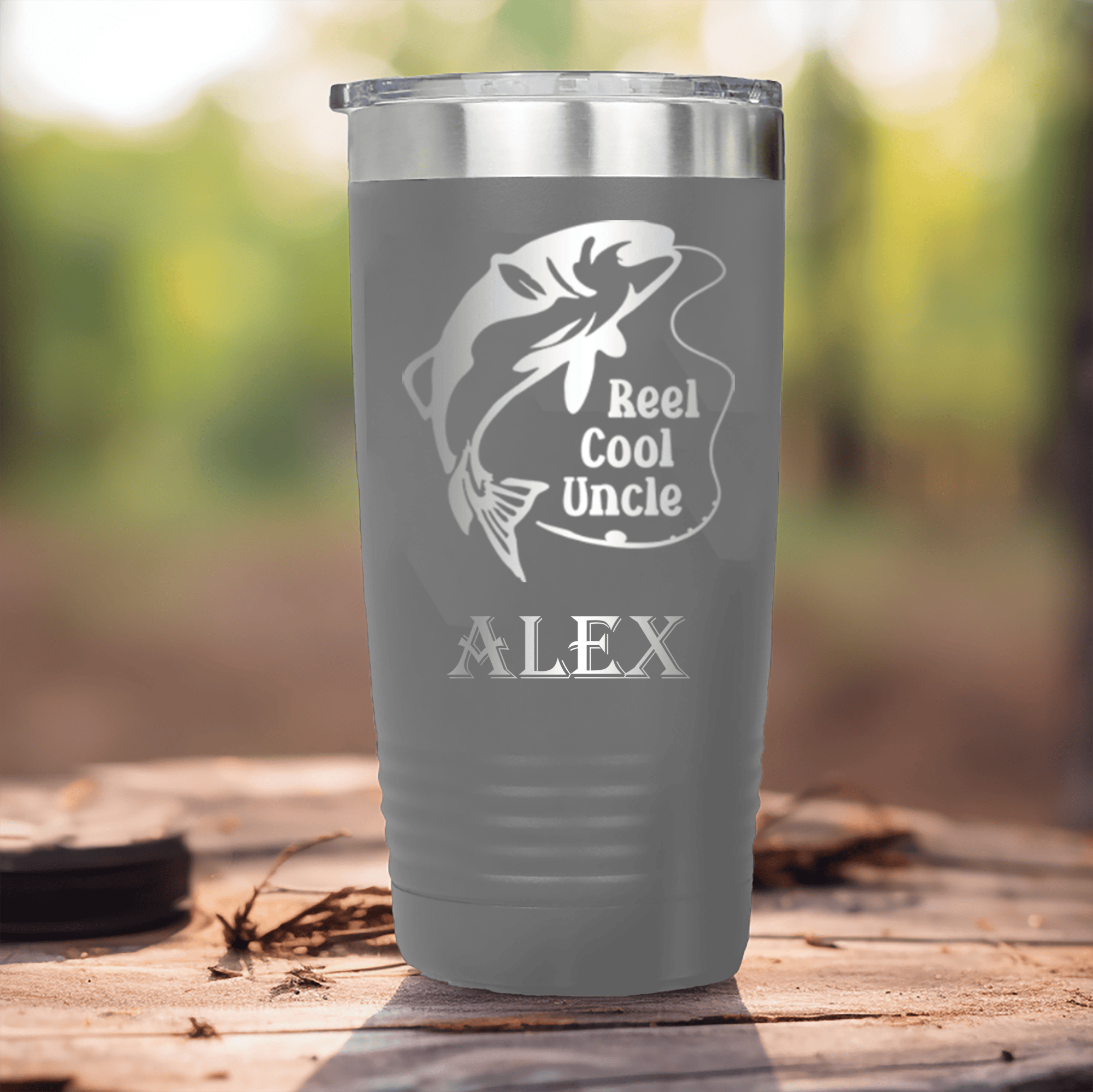 Grey Uncle Tumbler With Reel Cool Fishing Uncle Design