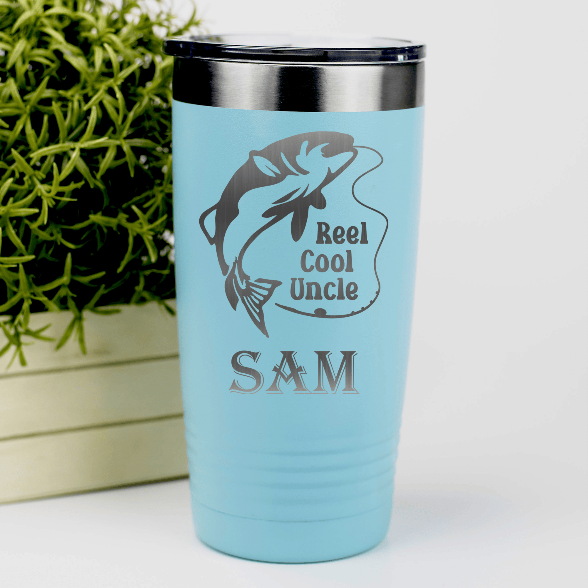 Teal Uncle Tumbler With Reel Cool Fishing Uncle Design