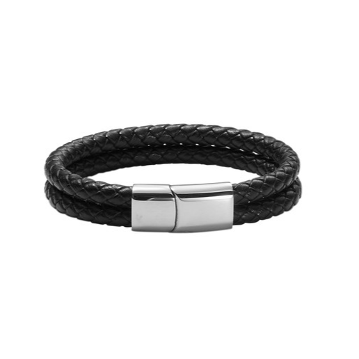 Black Leather Mens Bracelet