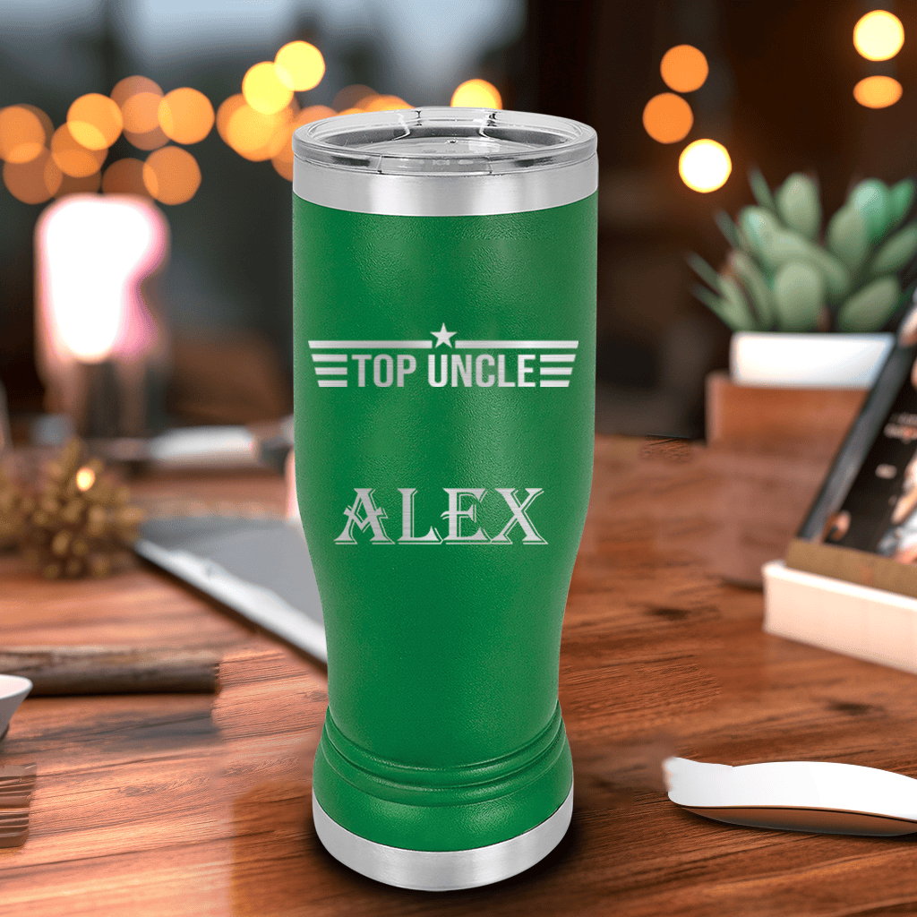 Green Uncle Travel Mug With Handle With Top Uncle Design