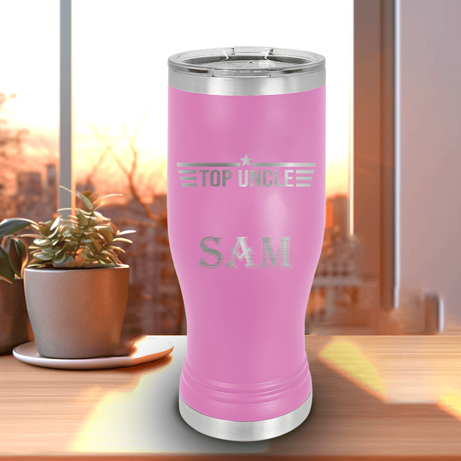 Light Purple Uncle Travel Mug With Handle With Top Uncle Design