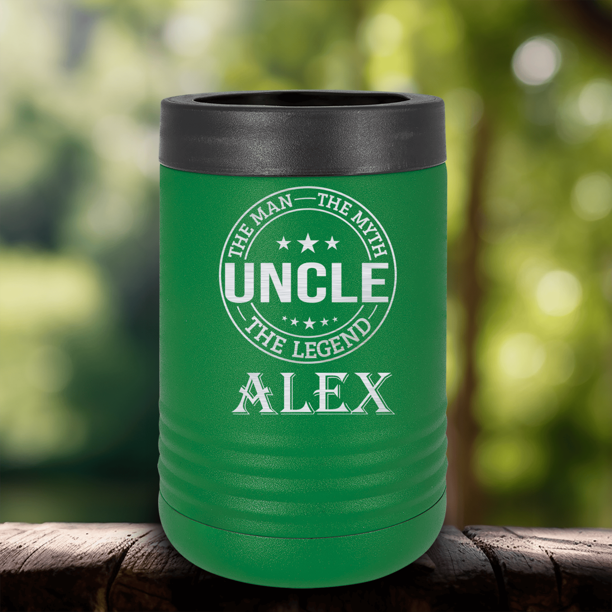 Green Uncle Insulated Can Beverage Holder With Uncle Legend Design