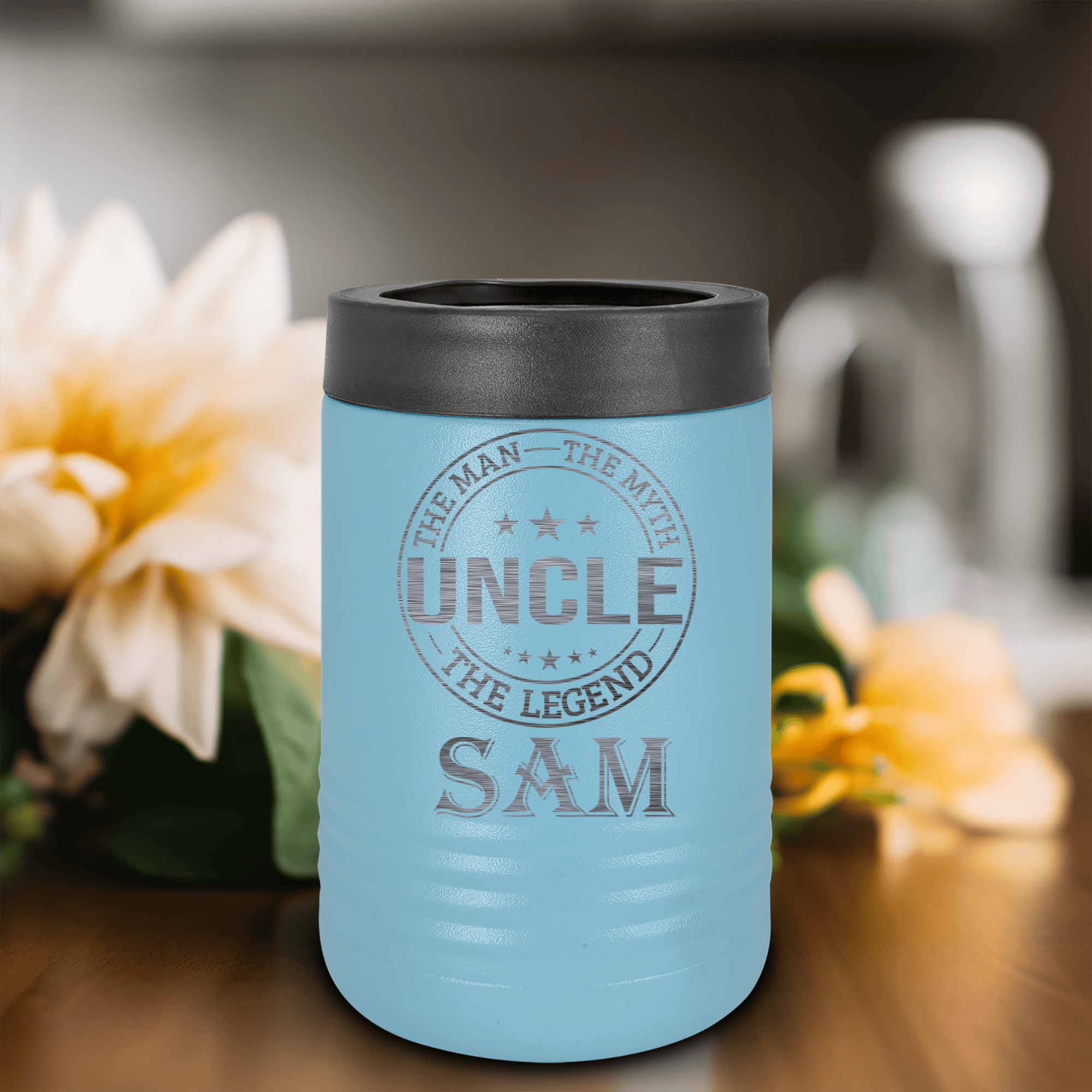 Light Blue Uncle Insulated Can Beverage Holder With Uncle Legend Design