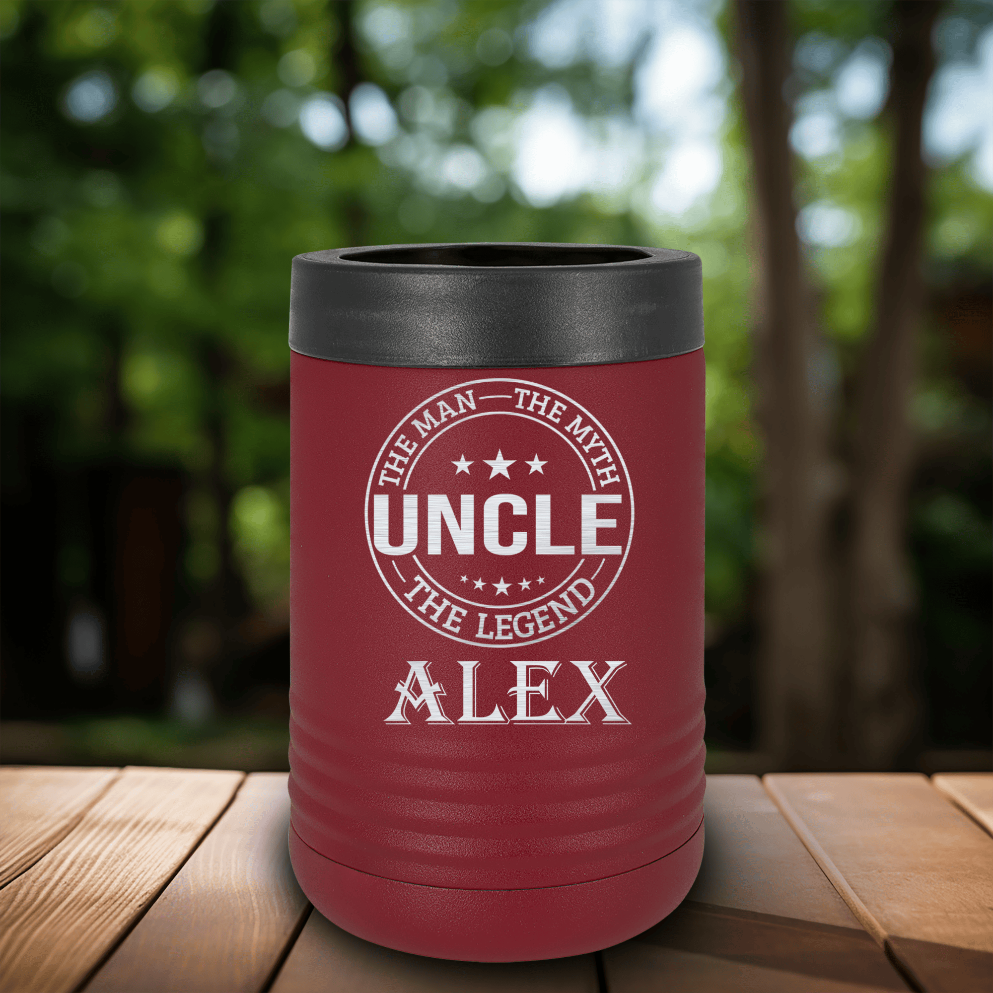 Maroon Uncle Insulated Can Beverage Holder With Uncle Legend Design