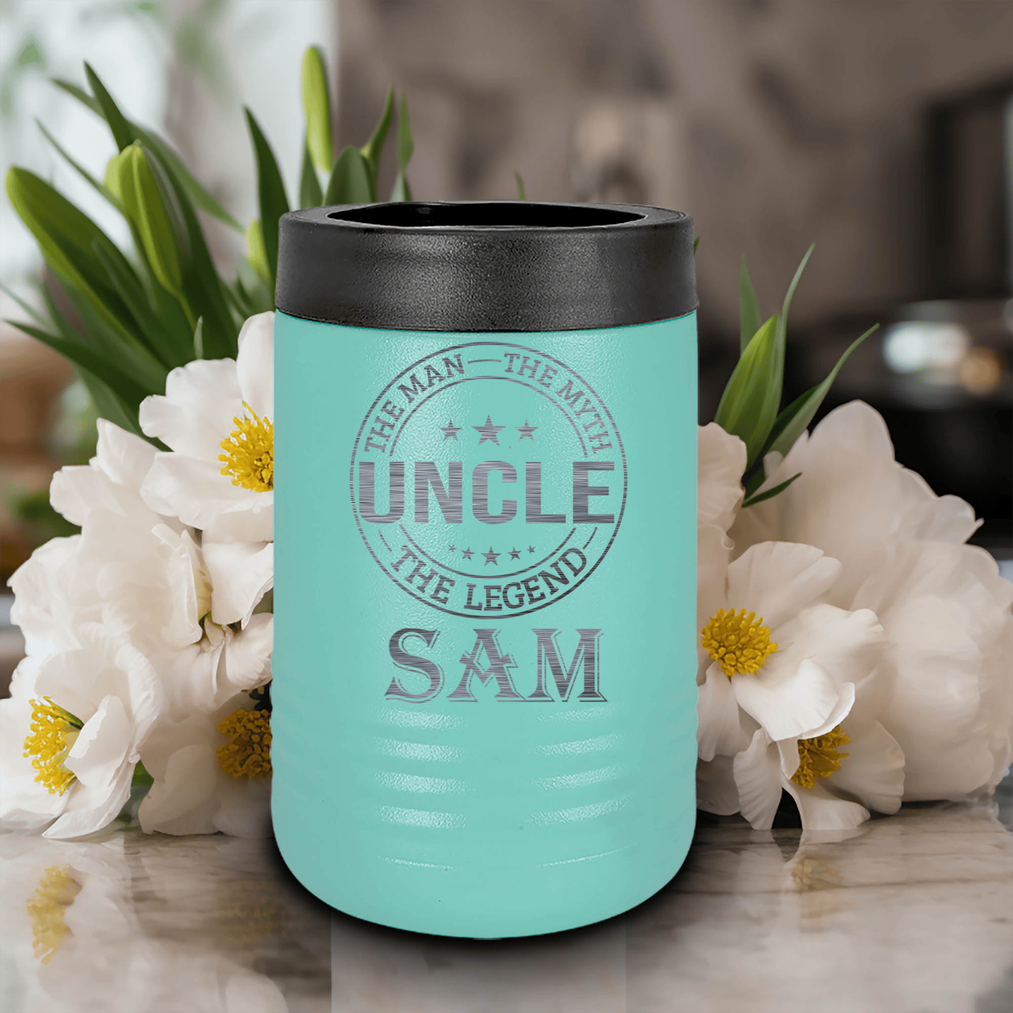 Teal Uncle Insulated Can Beverage Holder With Uncle Legend Design