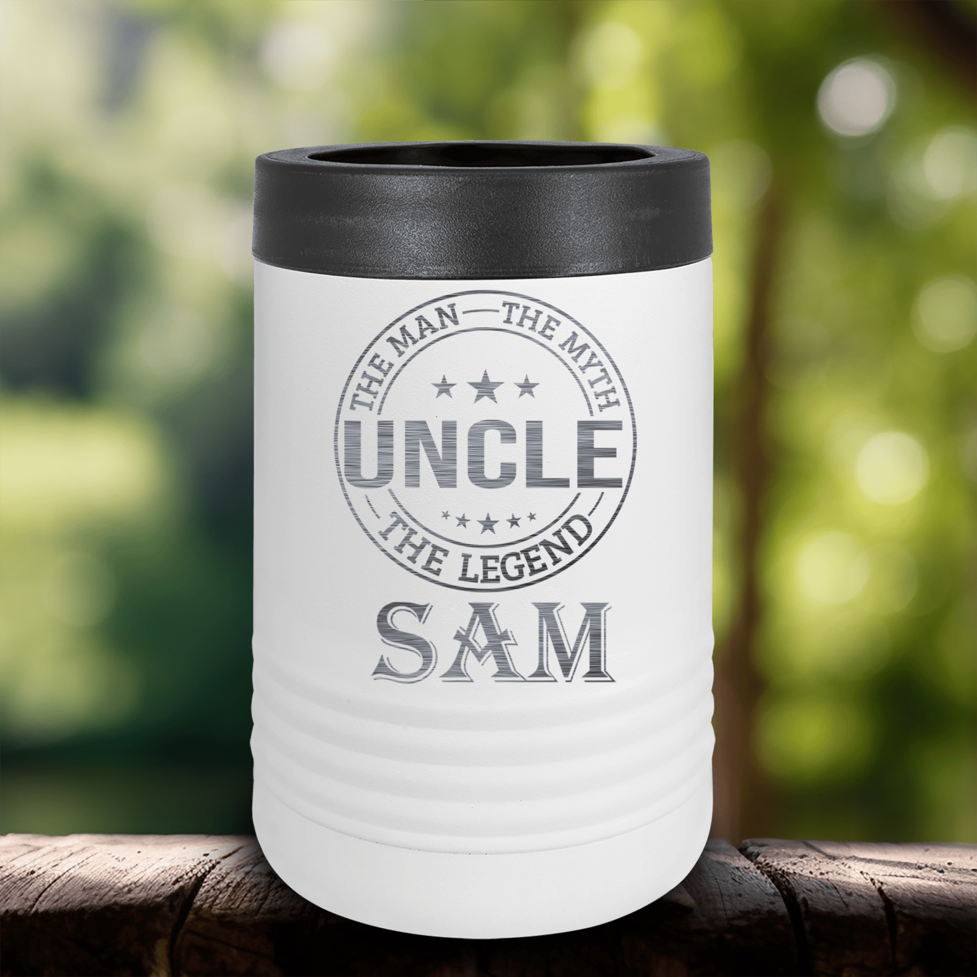 White Uncle Insulated Can Beverage Holder With Uncle Legend Design