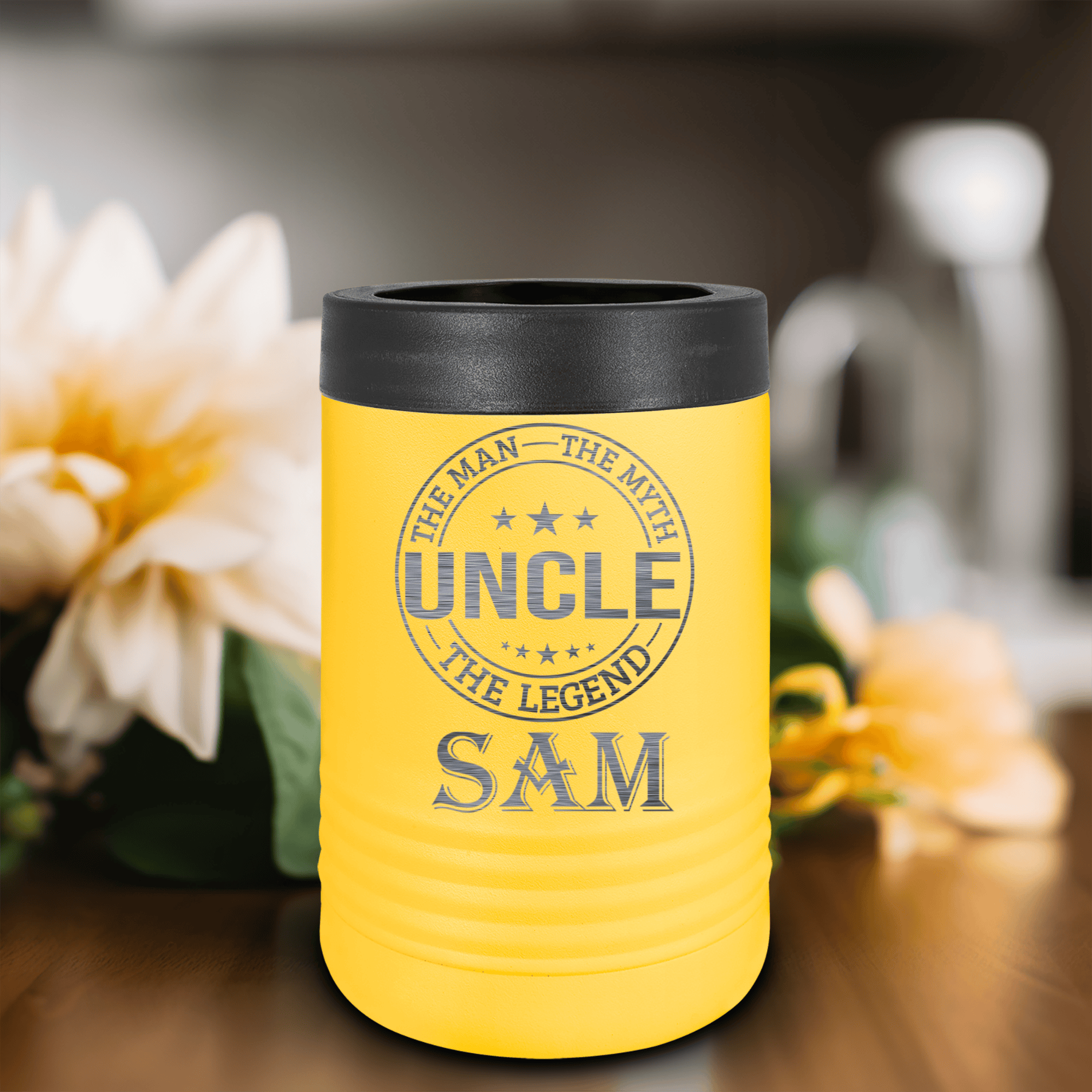 Yellow Uncle Insulated Can Beverage Holder With Uncle Legend Design