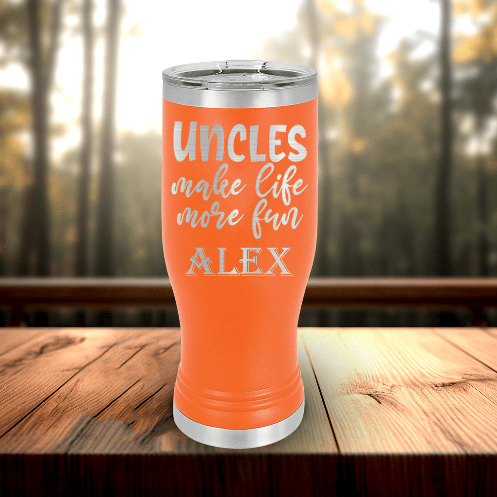 Orange Uncle Travel Mug With Handle With Uncles Make Life Fun Design