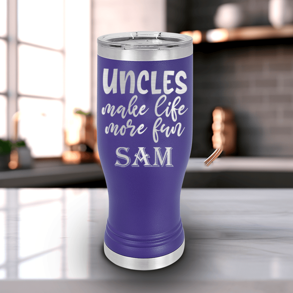 Purple Uncle Travel Mug With Handle With Uncles Make Life Fun Design