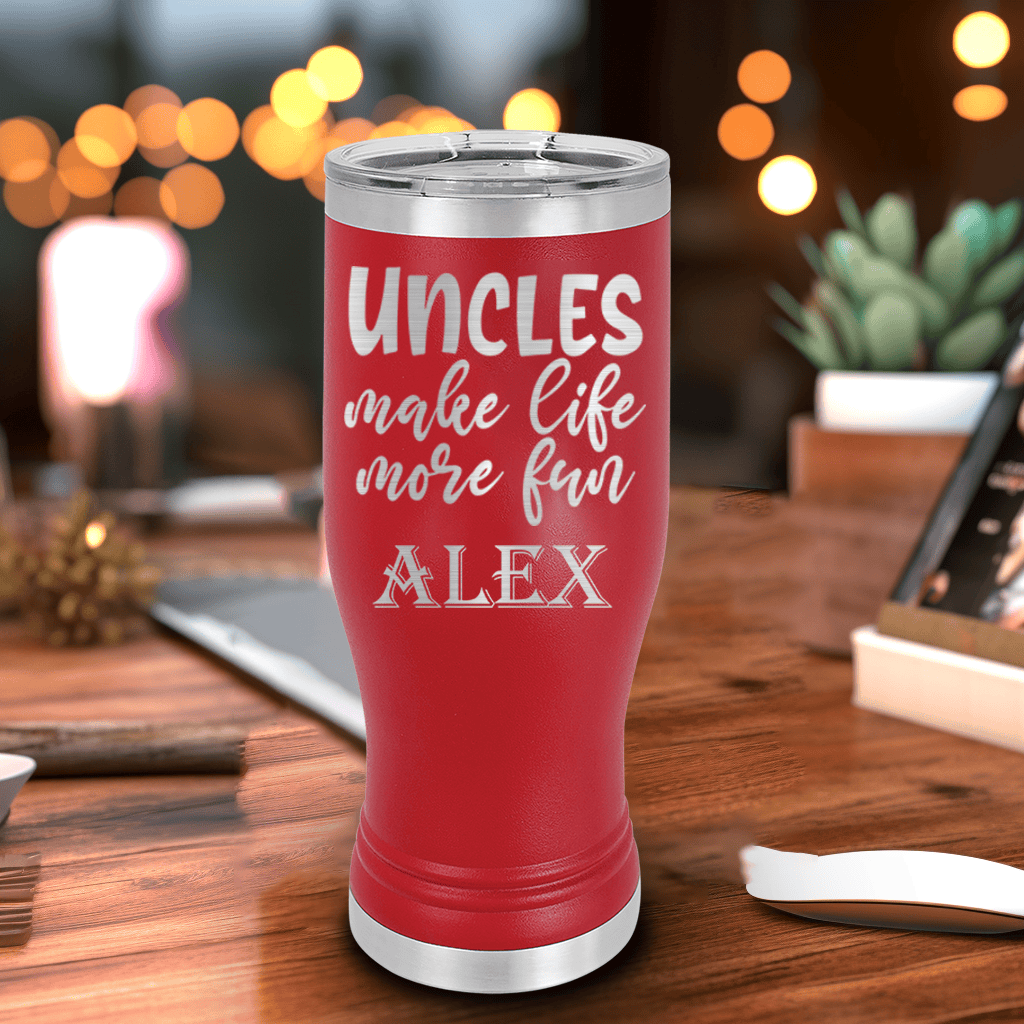 Red Uncle Travel Mug With Handle With Uncles Make Life Fun Design