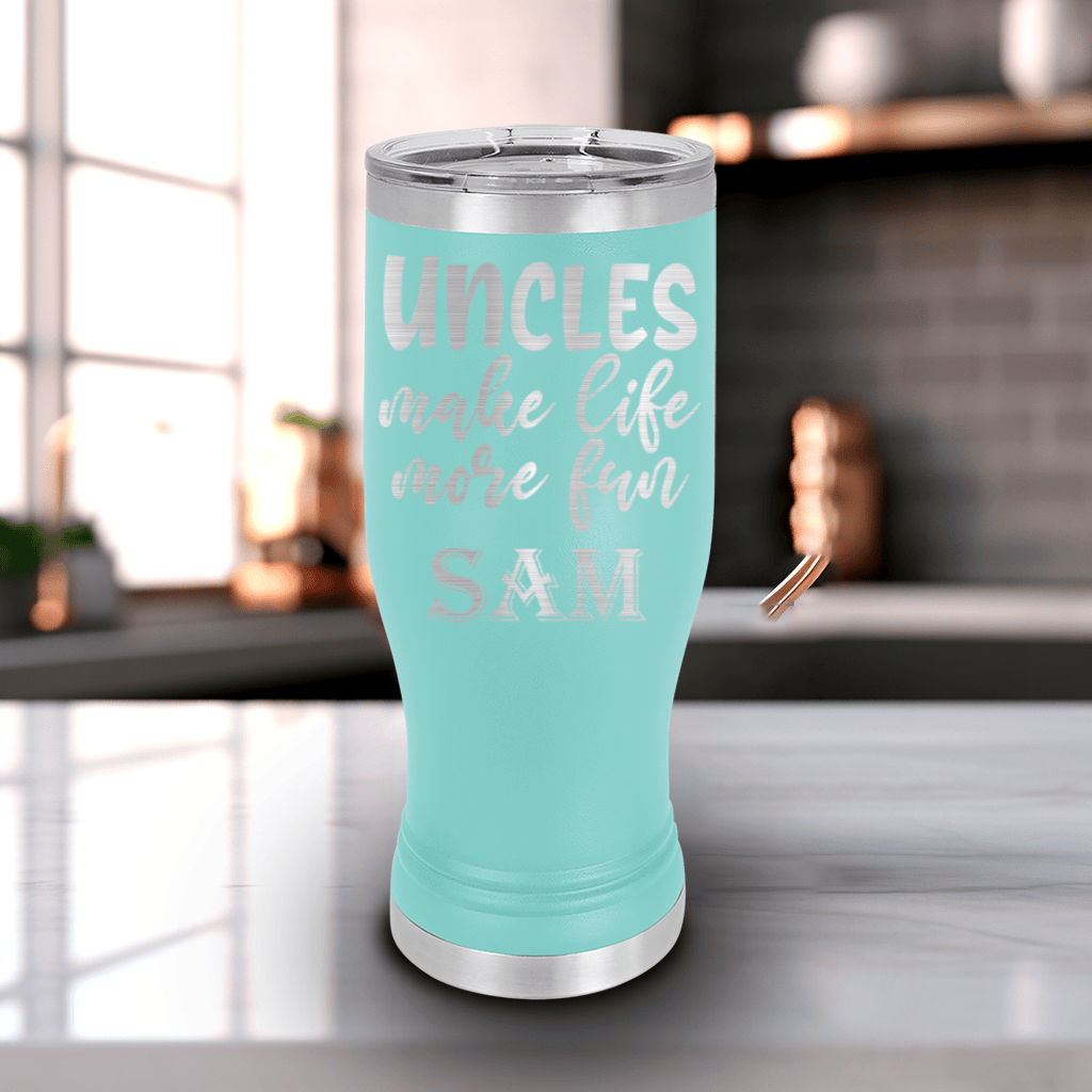 Teal Uncle Travel Mug With Handle With Uncles Make Life Fun Design