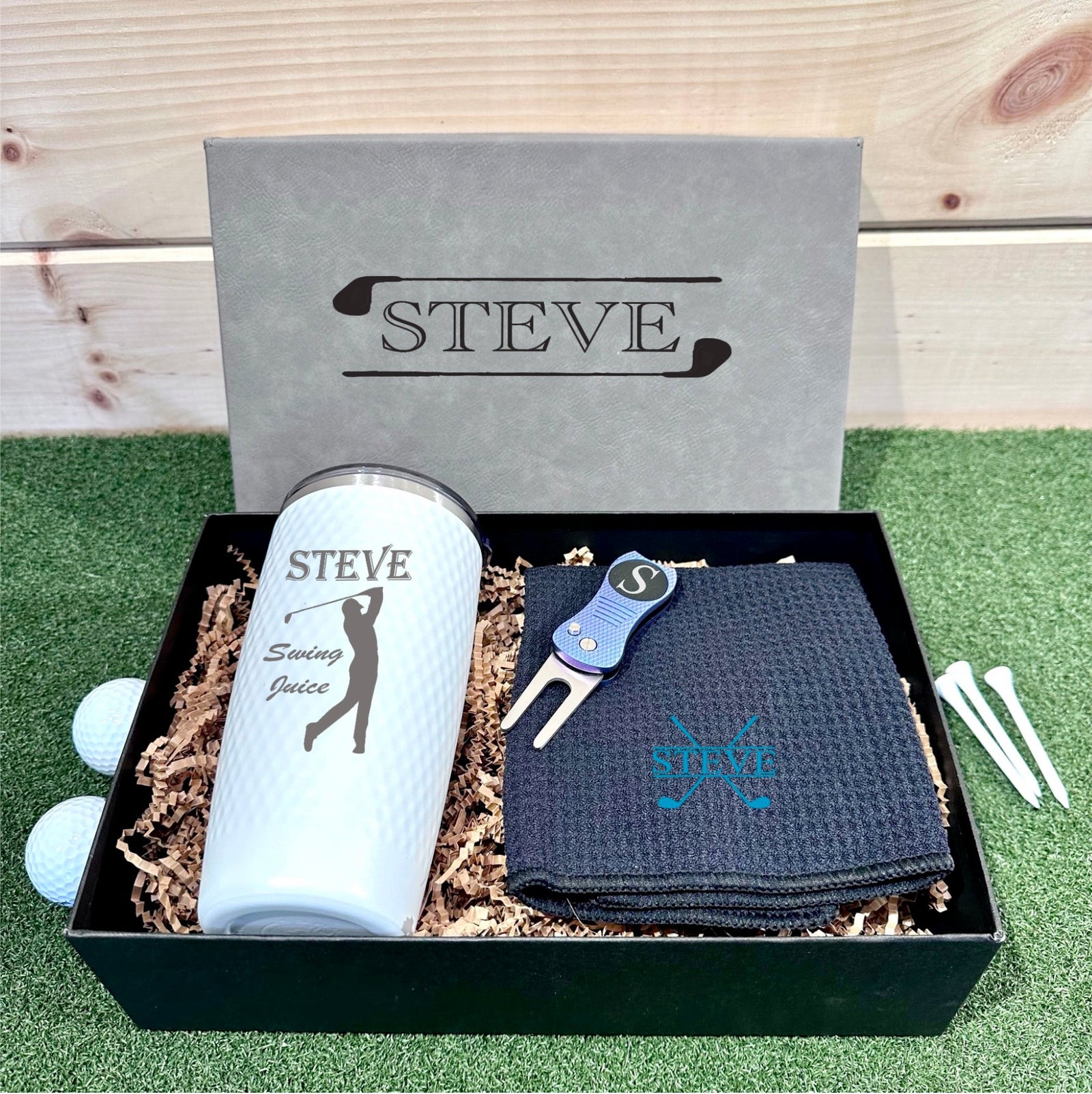 Golf popular Accessory Set with Laser Engraved Wood Box - Golf Pen, Divot Tool & Money Clip Gift Set with Free Personalizatino