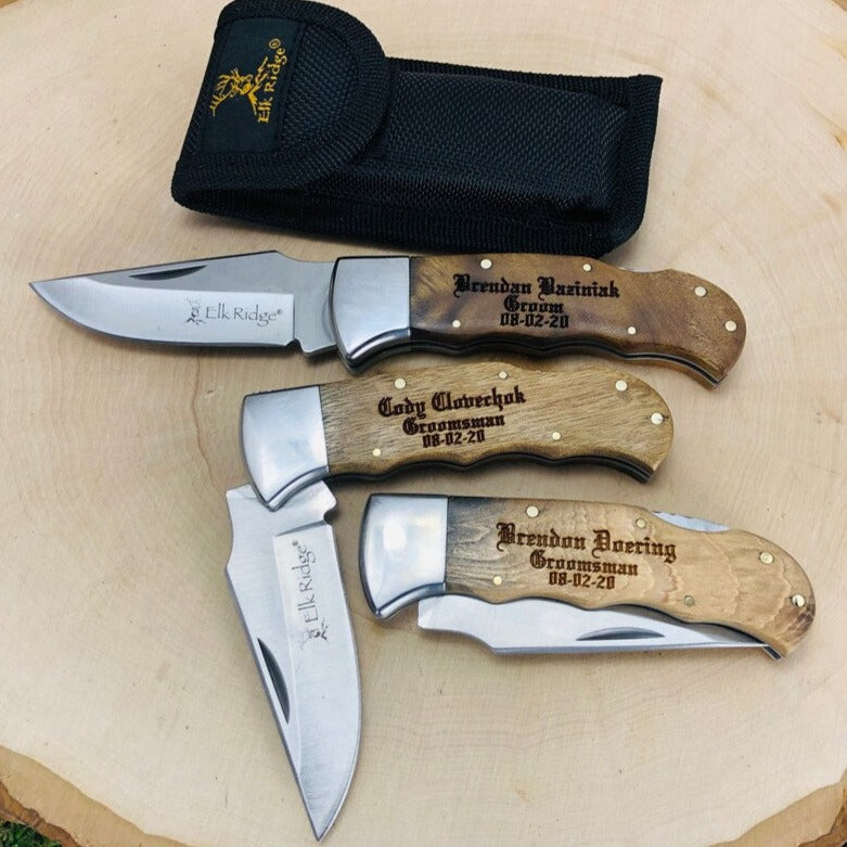 Engraved Burlwood Pocket Knife