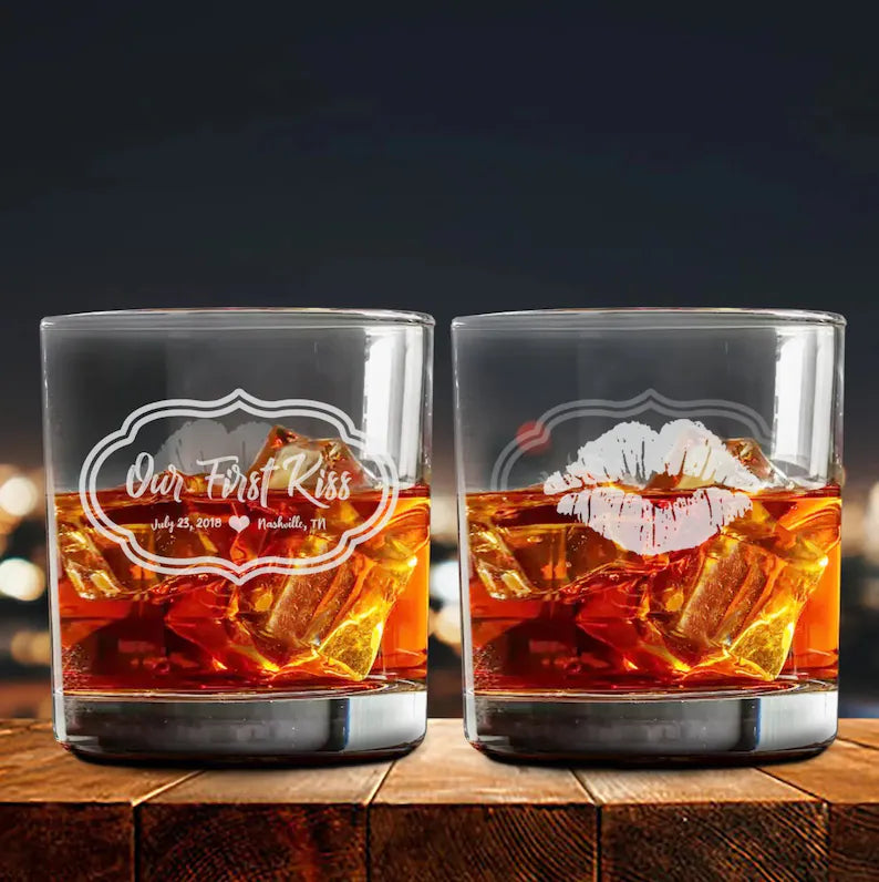 Our First Kiss Whiskey Glass