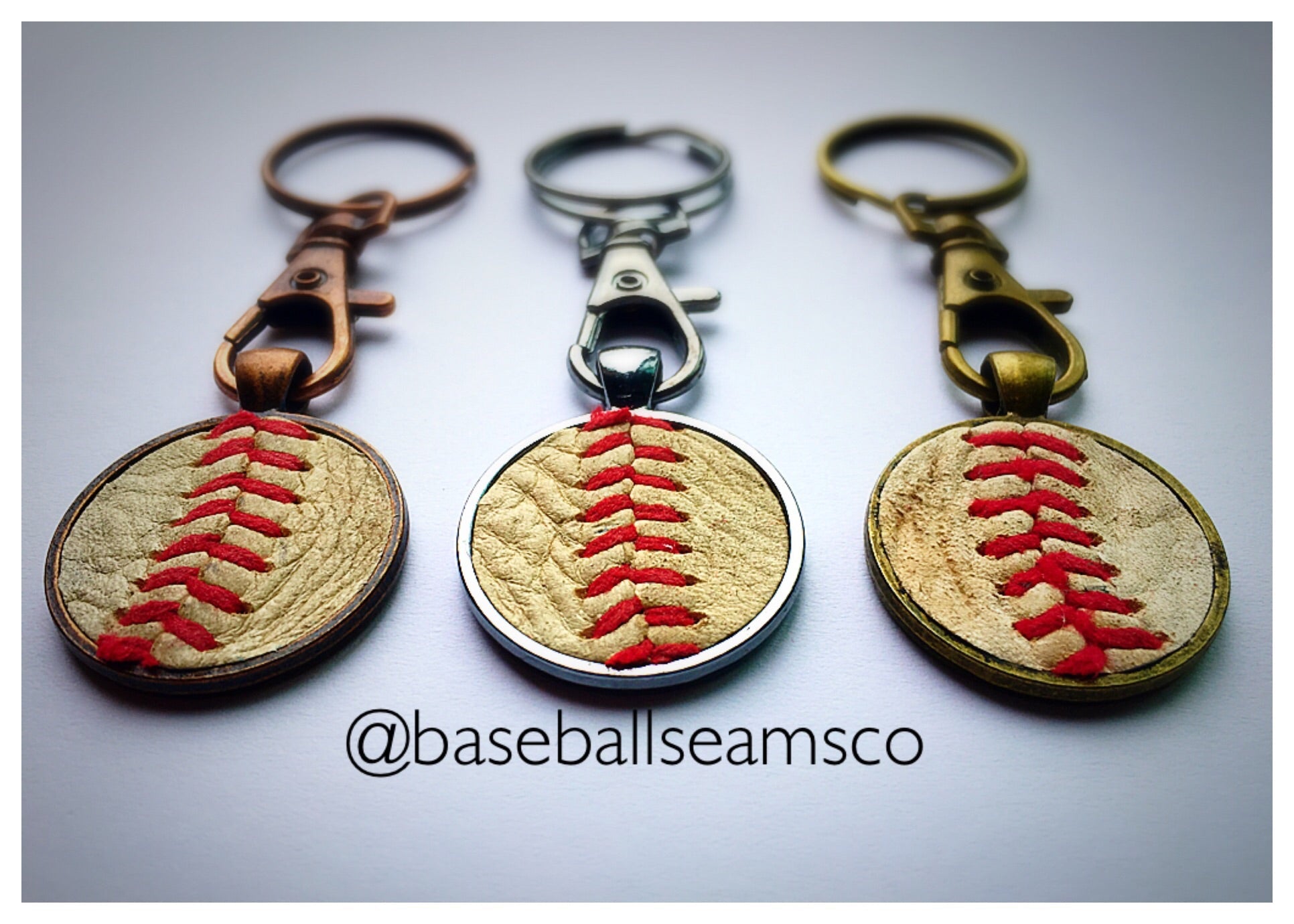 Leather Stitch Baseball Keychain