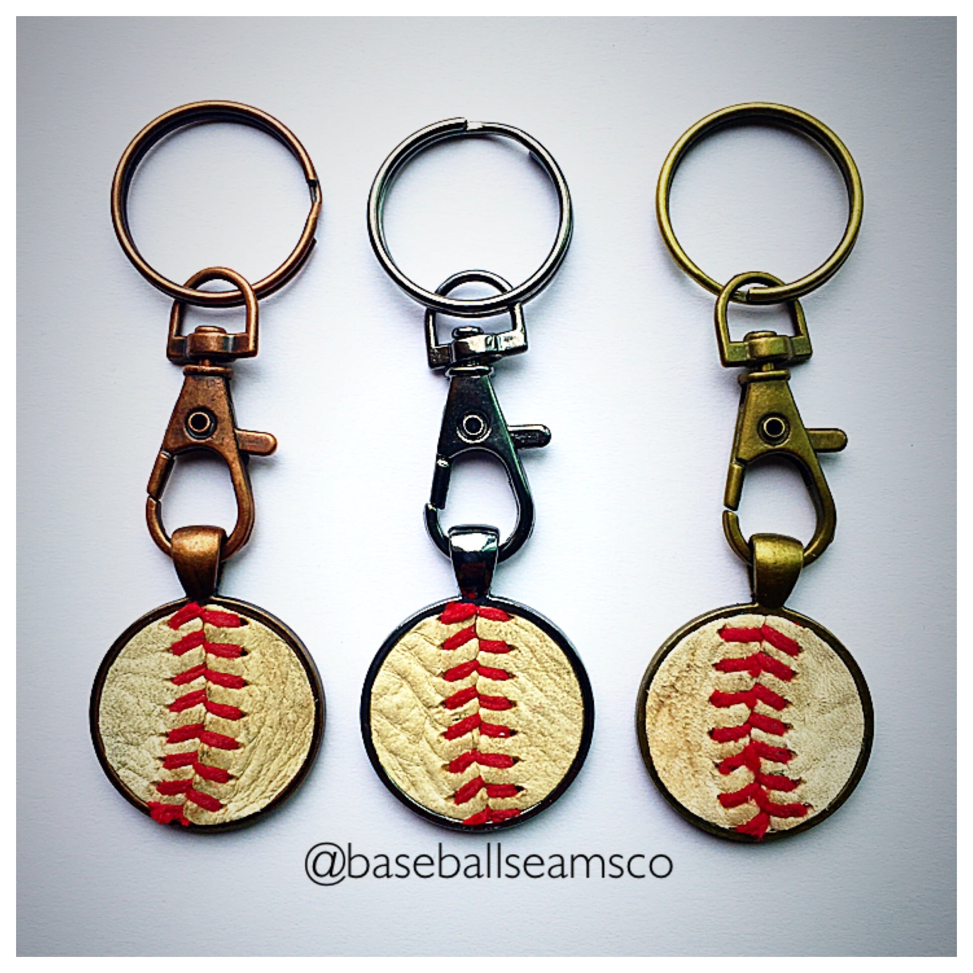 Leather Stitch Baseball Keychain