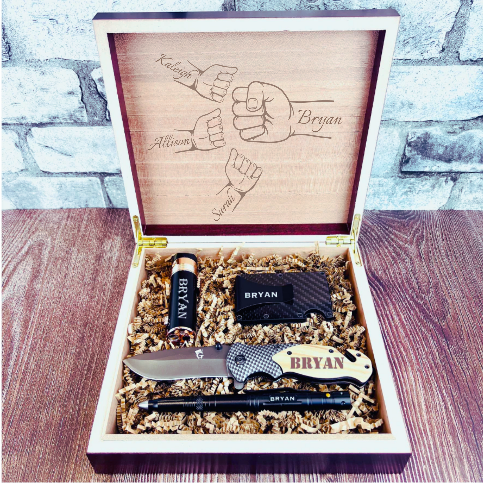 Personalized gift box for dad with engraved items